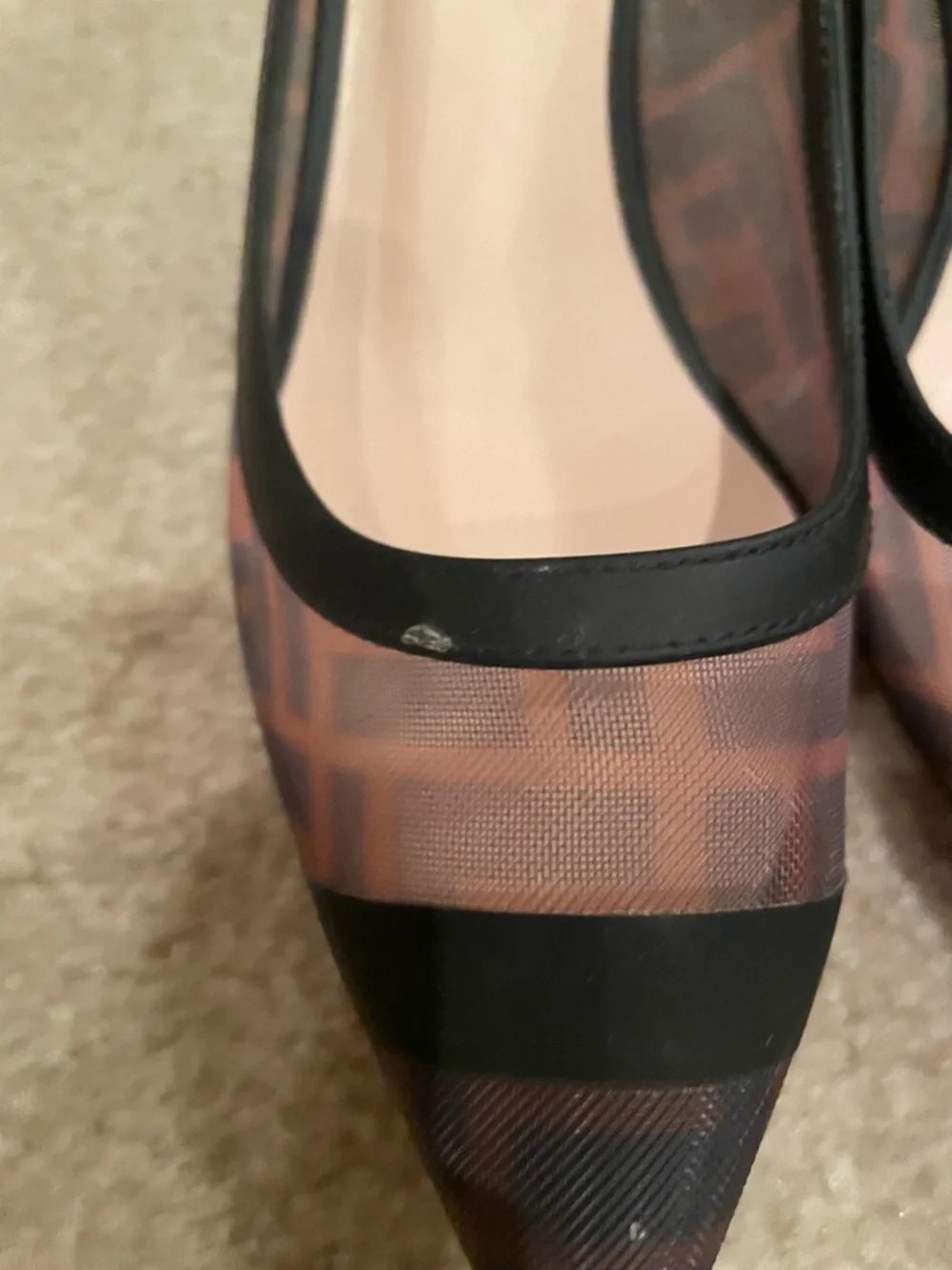Fendi Brown & Black Monogram Pointed-Toe Flats - Picture 4 of 11